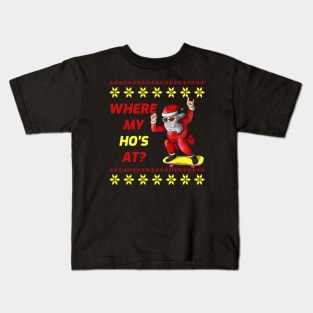 Skateboarding Santa Claus Where My Hos At Funny Christmas Kids T-Shirt